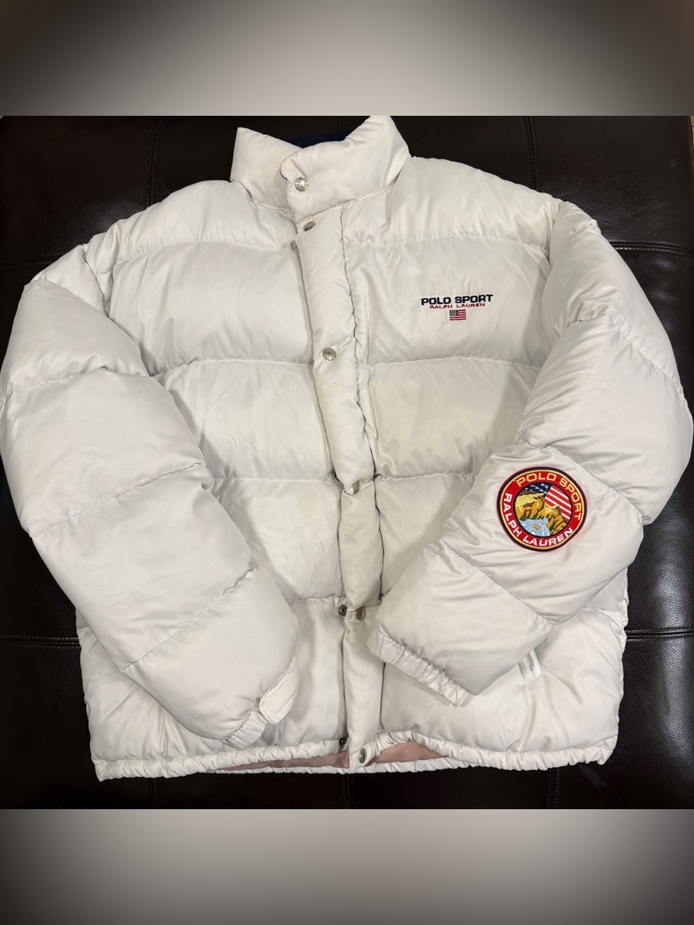 Polo Ralph Lauren Sport Down Puffer Jacket Patch White Mens Large